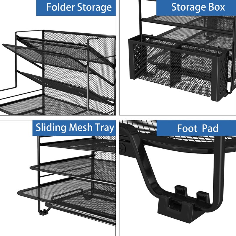 Simple Trending 7 Tier Desk File Organizer, Letter Tray Paper Organizer with Pen Holder and Metal Hanging Basket, Black - Image 3